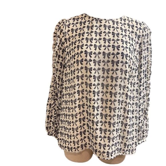 NWOT Talbots Black Cream Ruffle Bow Top Size Medium New - Picture 1 of 9